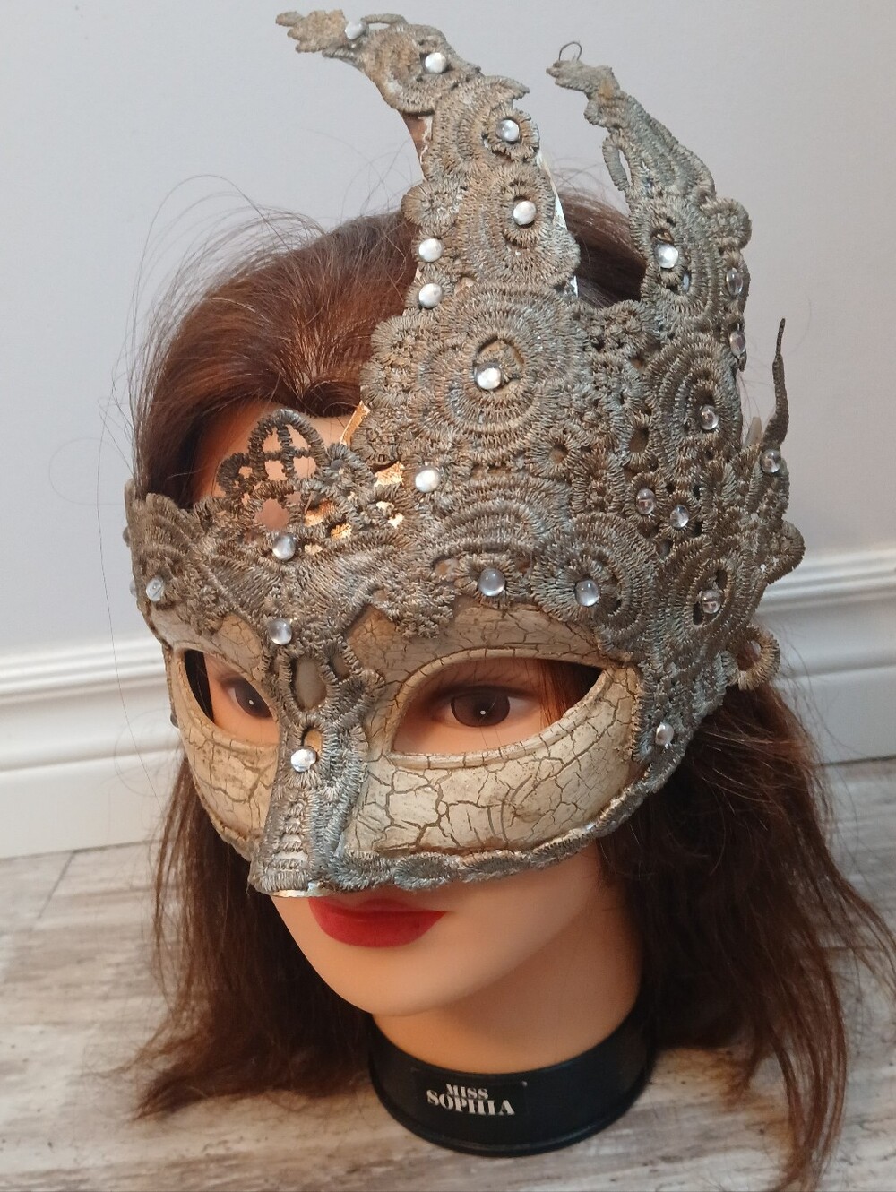 Mystical Noir Ornate Masquerade Mask - Rhinestone Jewels & Lace - Venetian Style
